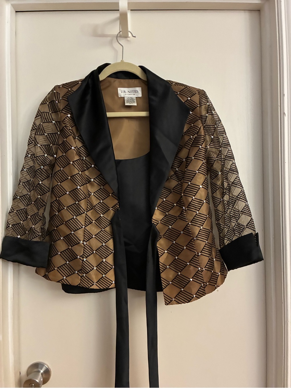 J.R. Nites Gold & Black Patterned Satin Blazer